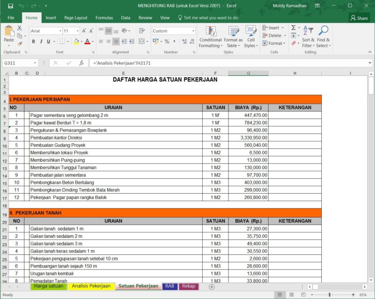 Menghitung Rencana Anggaran Biaya Rab Menggunakan Ms Excel Asdar Id