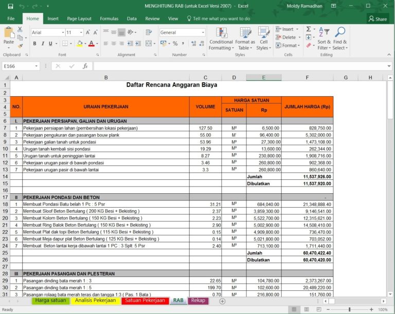 Menghitung Rencana Anggaran Biaya Rab Menggunakan Ms Excel Asdar Id