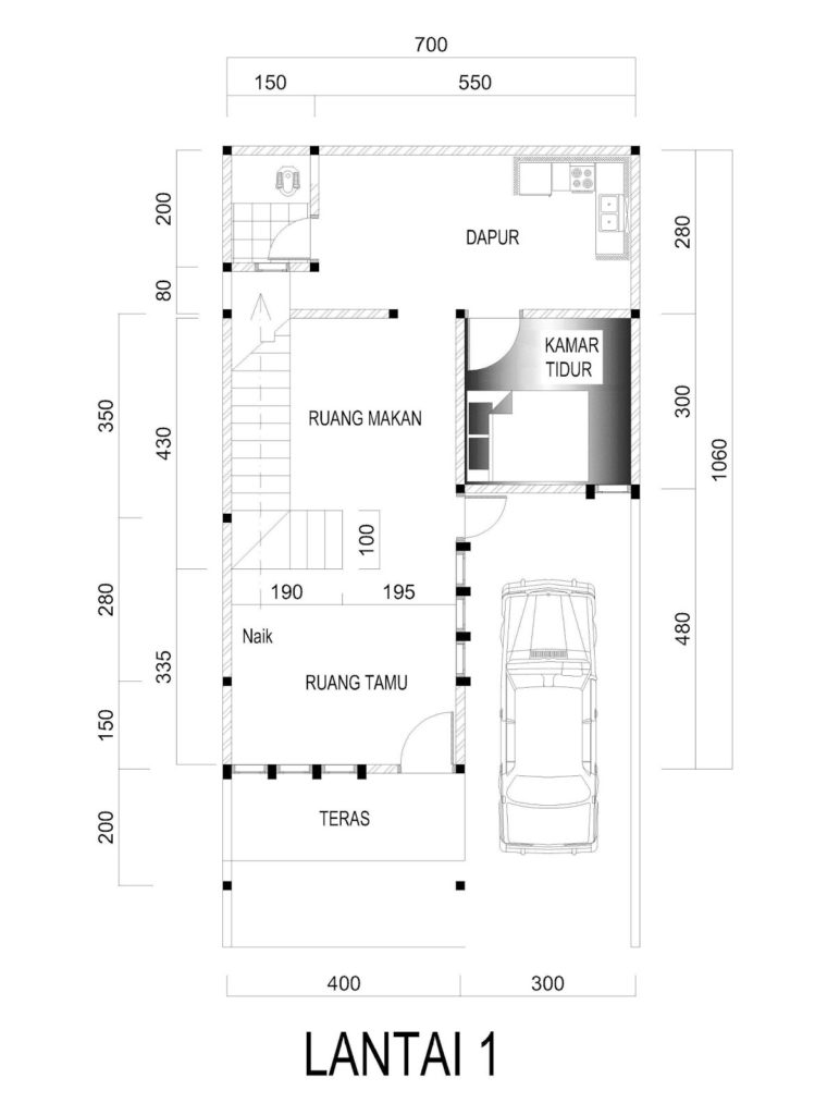  Contoh  Gambar  Denah  Rumah  2  Lantai  Ukuran 7 x 10 Meter 