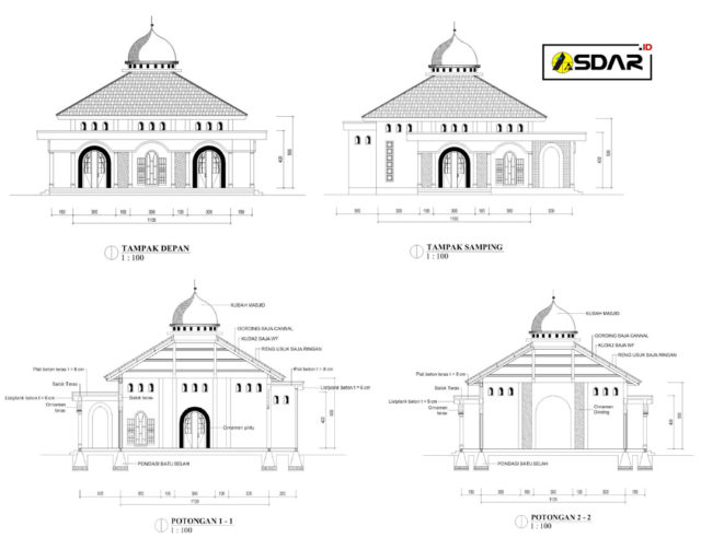 Referensi Gambar Masjid  Ukuran 11m x 11m Teras Depan 3m 