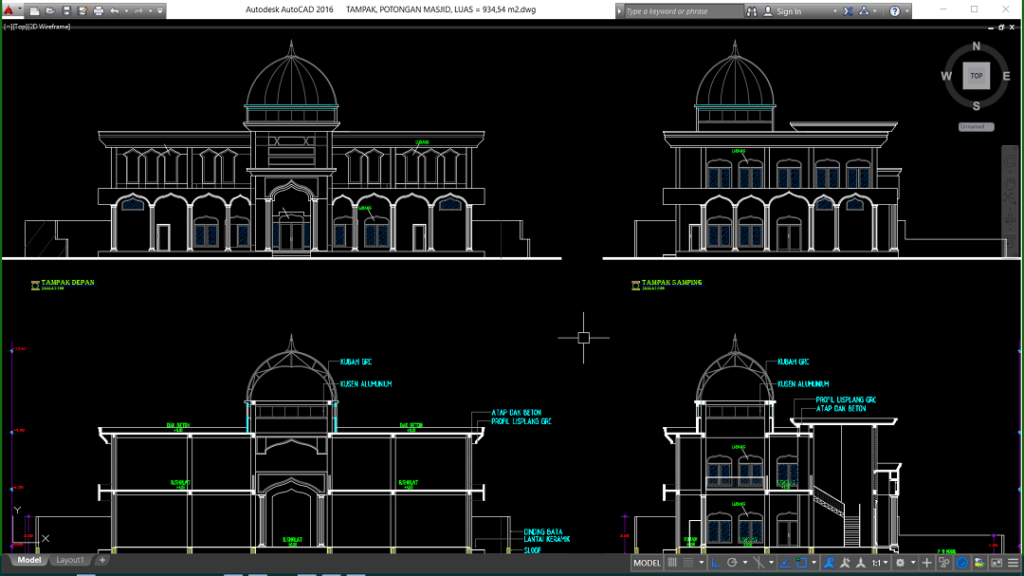tampak dan potongan masjid