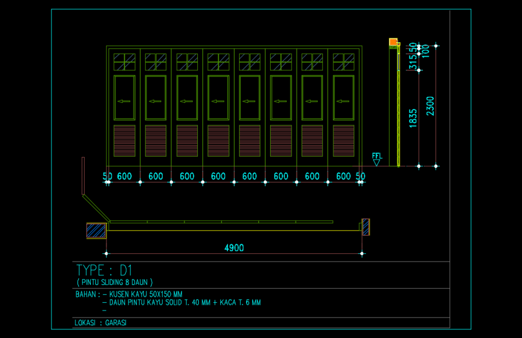  Download  Desain Pintu  Garasi Sliding 8 Daun Format DWG 