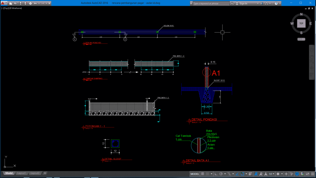 Download Rencana Pembangunan Pagar Format DWG AutoCAD - Asdar Id