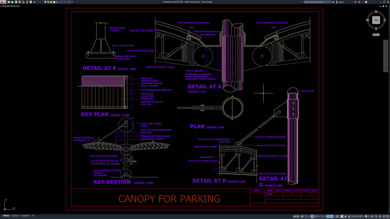 Download Detail Kanopi Parkir Dwg Autocad Asdar Id 3300