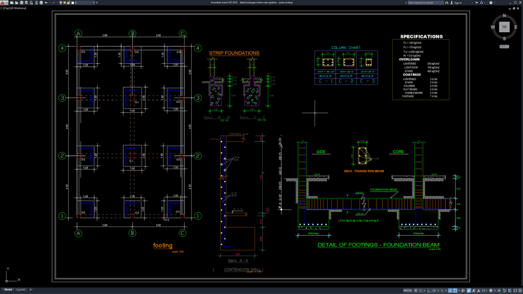 Download Gambar Detail Tulangan Kolom dan Pijakan DWG AutoCAD - Asdar Id